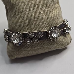 Silver‎ Genuine Leather Crystal Charm Slide Bracelet New